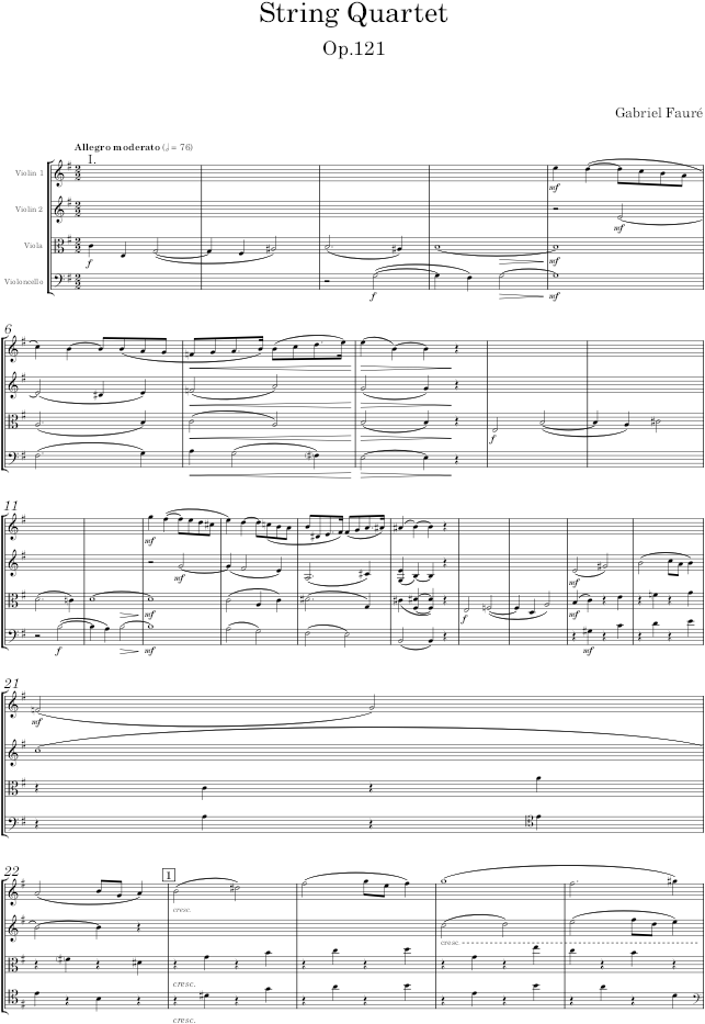 String Quartet, Op.121 - Fauré — first page preview