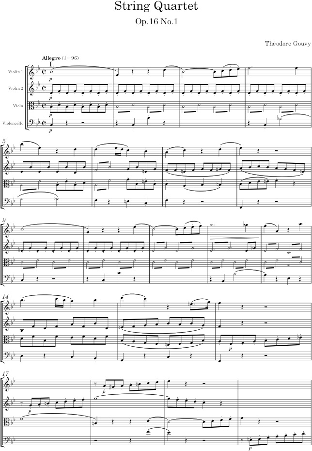 String Quartet, Op.16 No.1 - Gouvy — first page preview