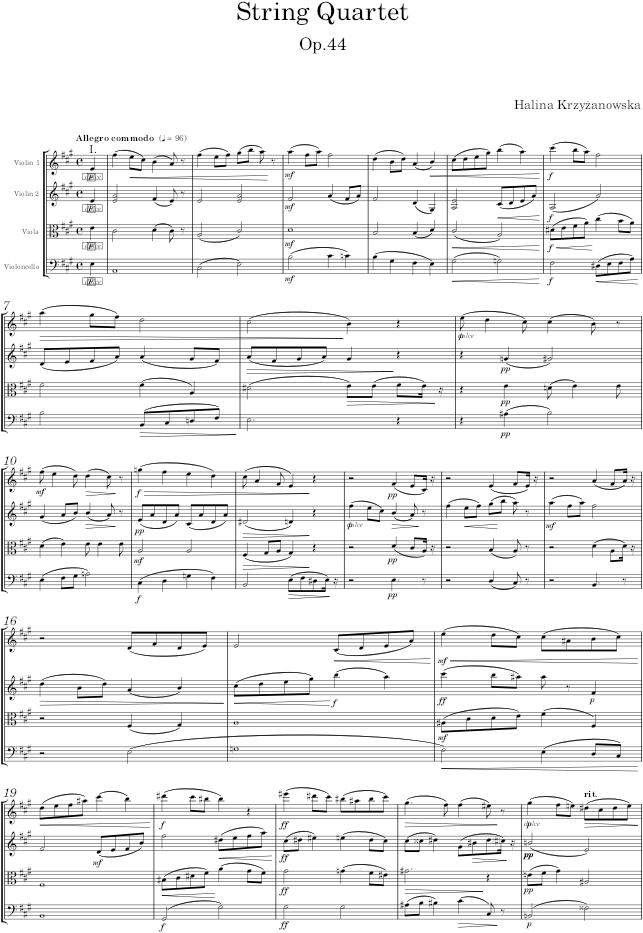 String Quartet, Op.44 - Krzyżanowska — first page preview