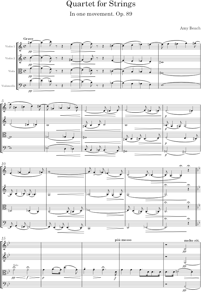 String Quartet, Op. 89 - Beach — first page preview