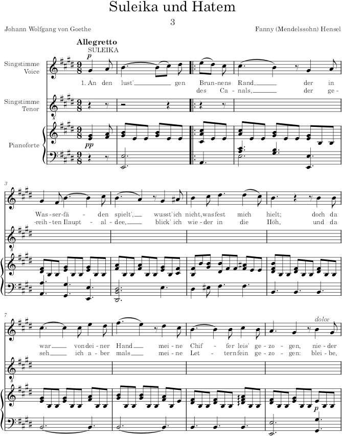 Suleika und Hatem (3 Songs) - Hensel — first page preview