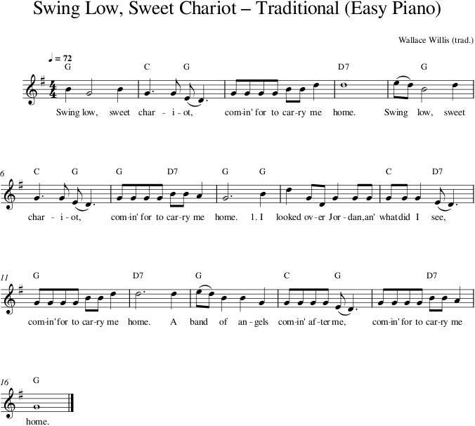 Swing Low, Sweet Chariot – Traditional (Easy Piano) — first page preview