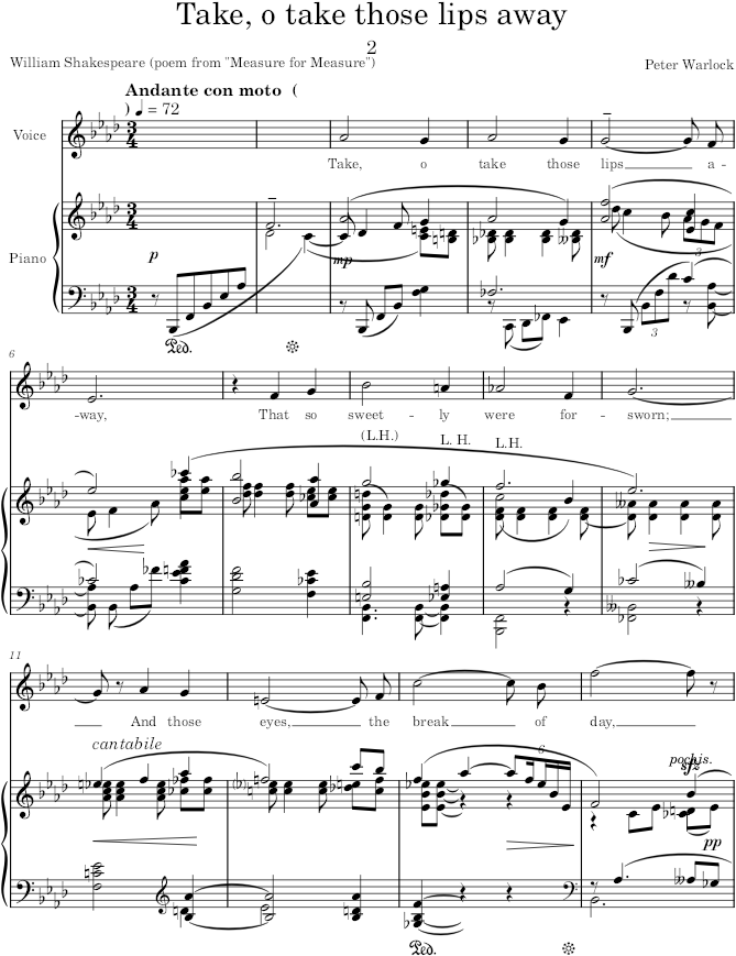Take, o take those lips away (Saudades) - Warlock — first page preview