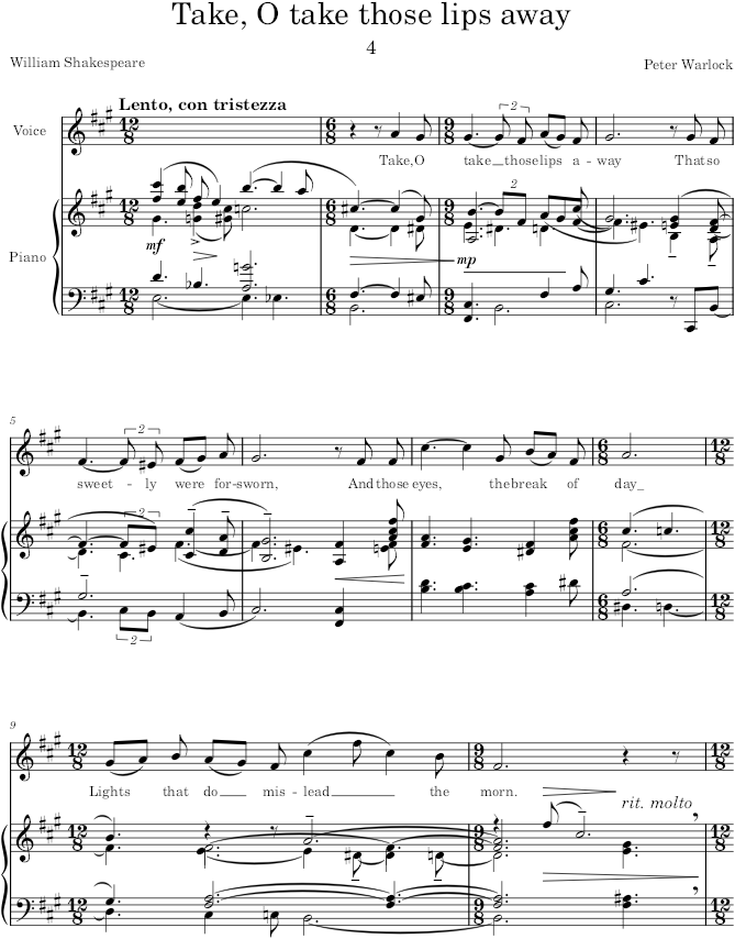 Take, o take those lips away (Songs) - Warlock — first page preview