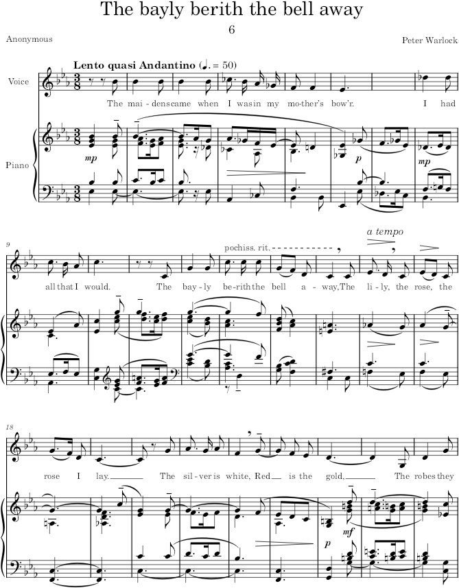 The bayly berith the bell away (Songs) - Warlock — first page preview