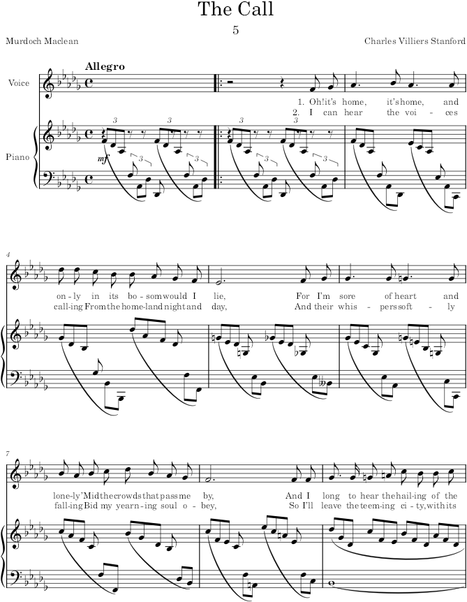 The Call (Songs of a Roving Celt, Op.157) - Stanford — first page preview