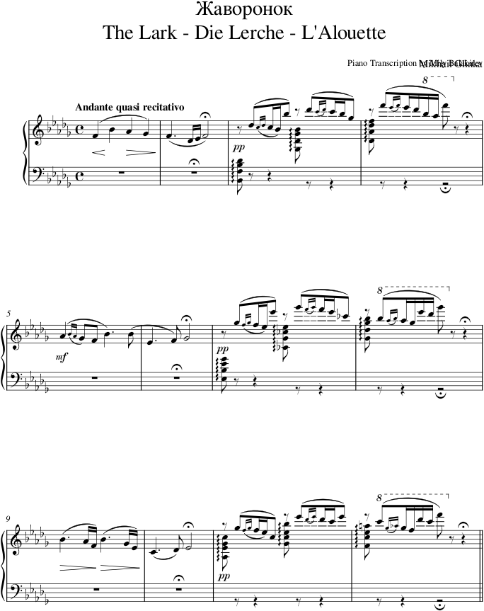 The Lark (Alouette) - Glinka — first page preview
