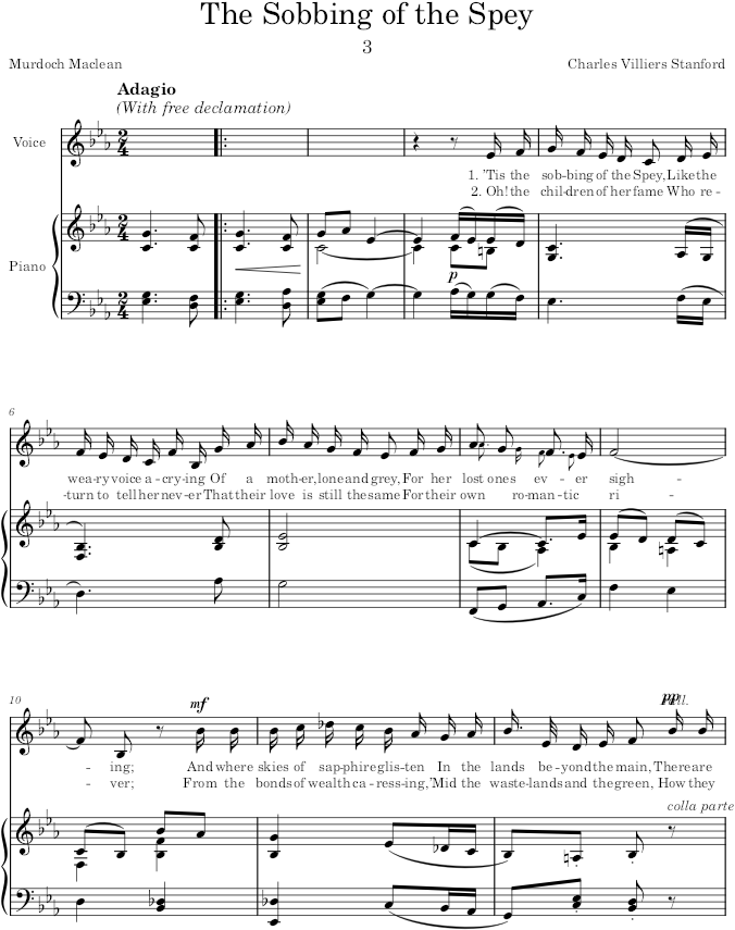 The Sobbing of the Spey (Songs of a Roving Celt, Op.157) - Stanford — first page preview