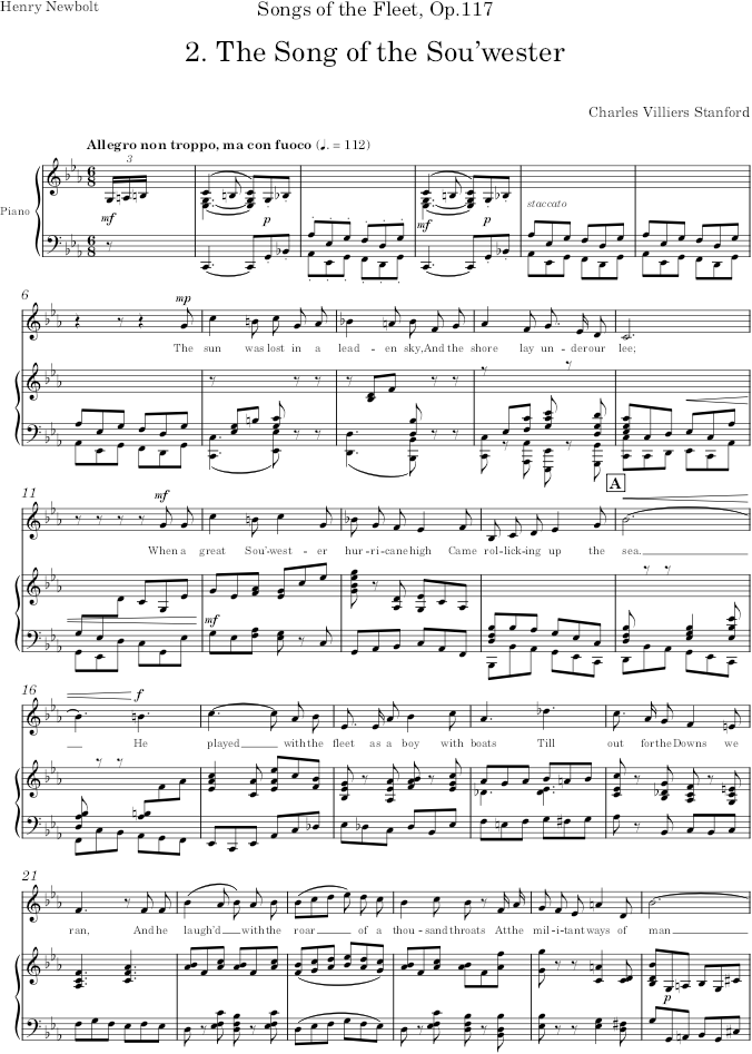 The Song of The Sou’wester (Songs of the Fleet (Piano)) - Stanford — first page preview