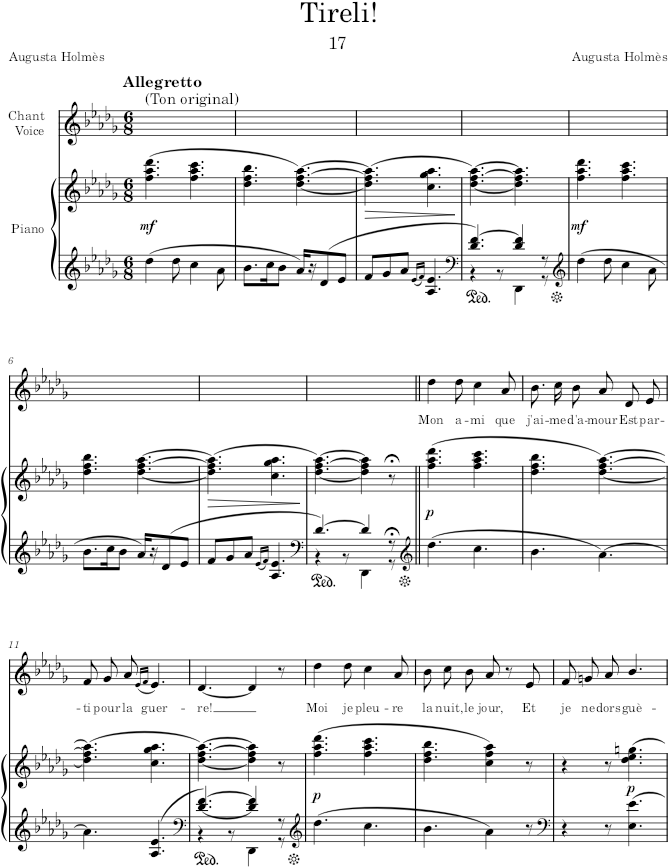 Tireli! (Mélodies pour piano et chant) - Holmès — first page preview