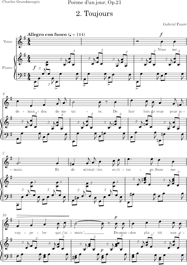 Toujours (Poème d’un jour) - Fauré — first page preview
