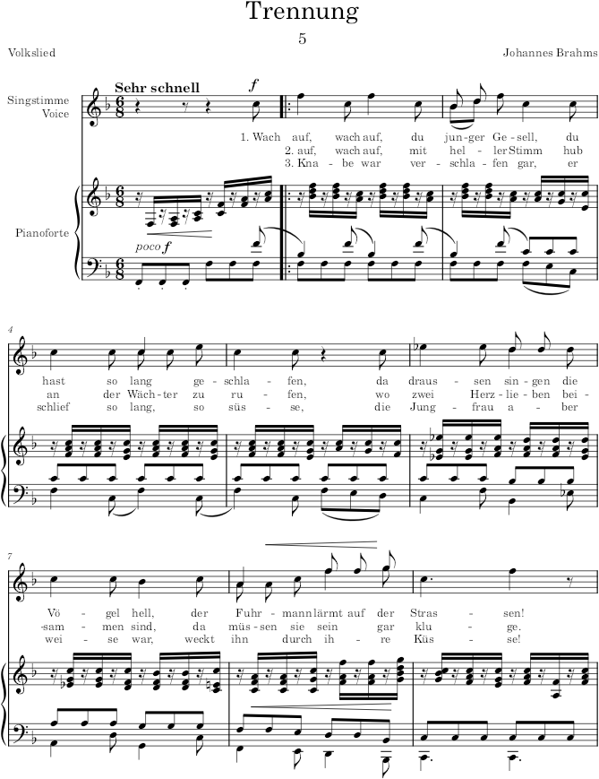 Trennung (8 Lieder and Romances, Op.14) - Brahms — first page preview