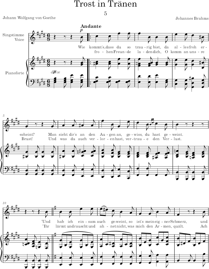 Trost in Tränen (7 Lieder, Op.48) - Brahms — first page preview