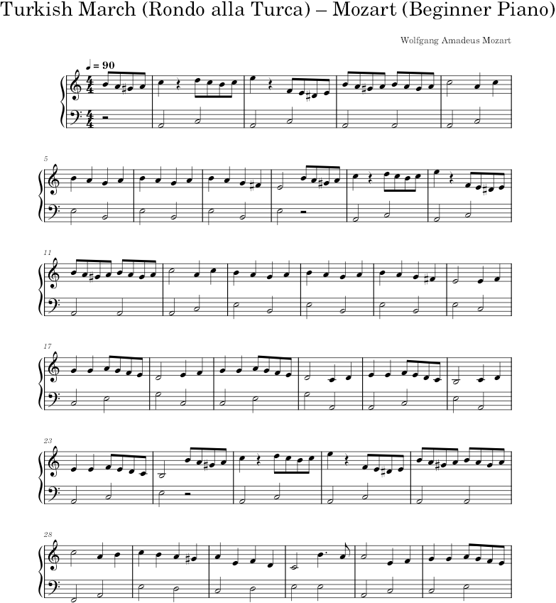 Turkish March (Rondo alla Turca) – Mozart (Beginner Piano) — first page preview