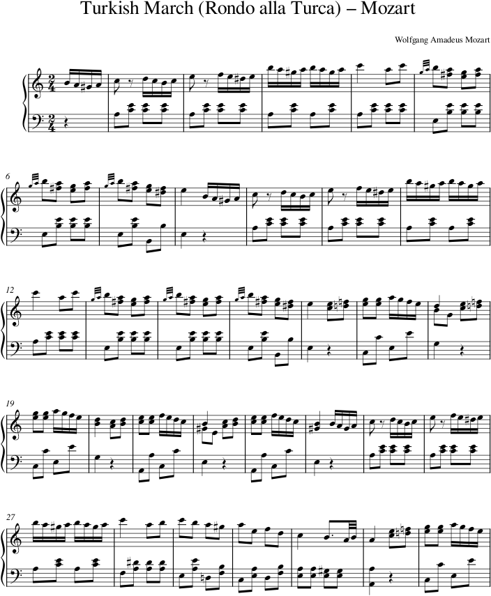 Turkish March (Rondo alla Turca) – Mozart — first page preview