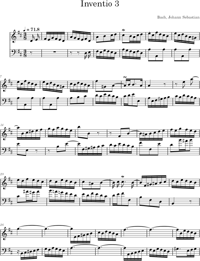 Two-Part Invention No. 3 in D Major, BWV 774 - Bach — first page preview