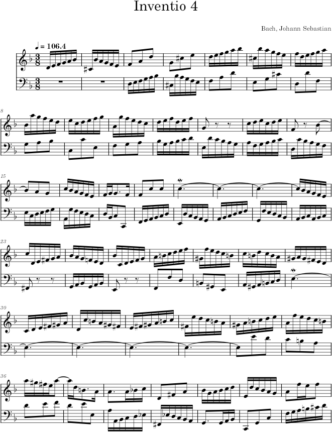 Two-Part Invention No. 4 in D Minor, BWV 775 - Bach — first page preview