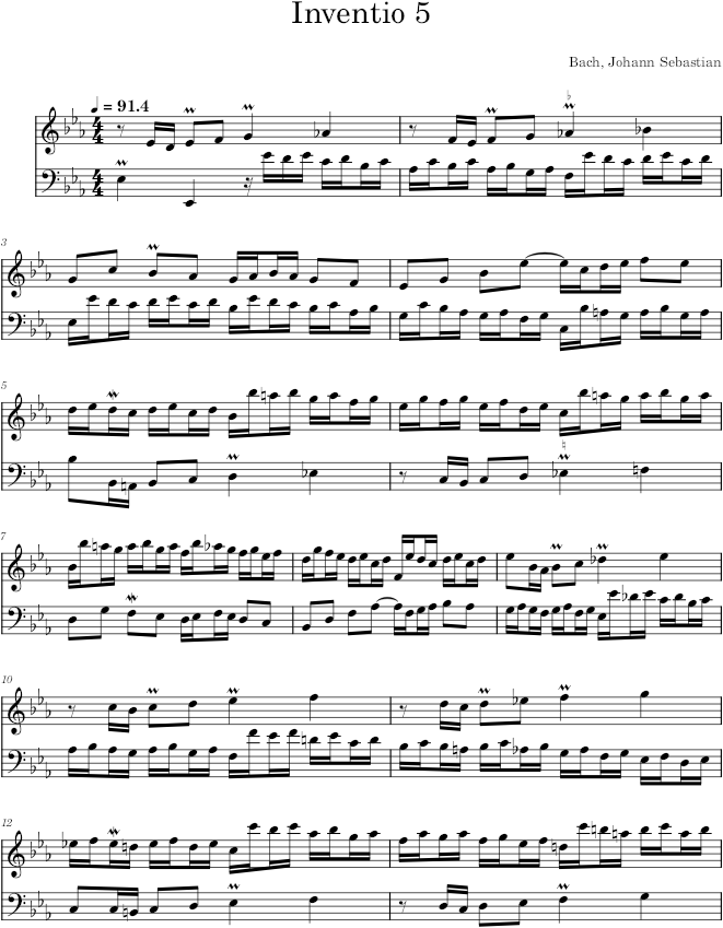 Two-Part Invention No. 5 in E-flat Major, BWV 776 - Bach — first page preview