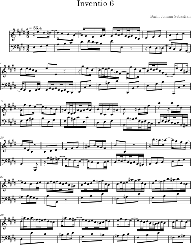 Two-Part Invention No. 6 in E Major, BWV 777 - Bach — first page preview