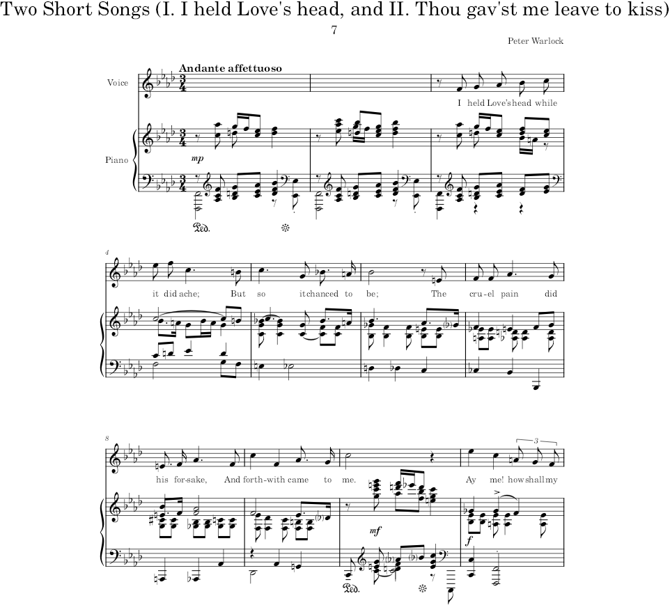 Two Short Songs (Songs) - Warlock — first page preview