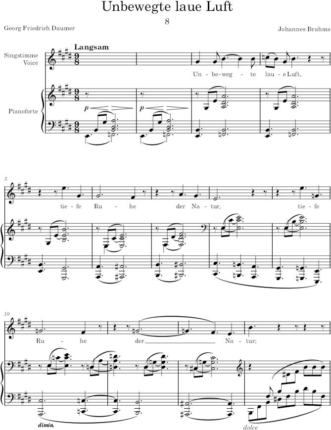 Unbewegte laue Luft (8 Lieder und Gesänge, Op.57) - Brahms — first page preview