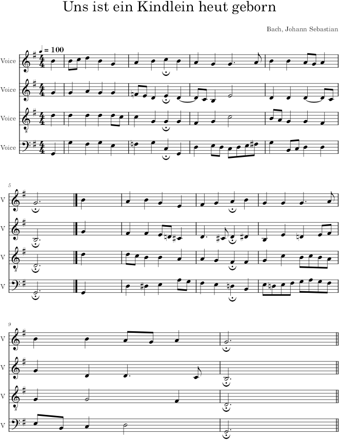 Uns ist ein Kindlein heut geborn, BWV 414 - Bach — first page preview