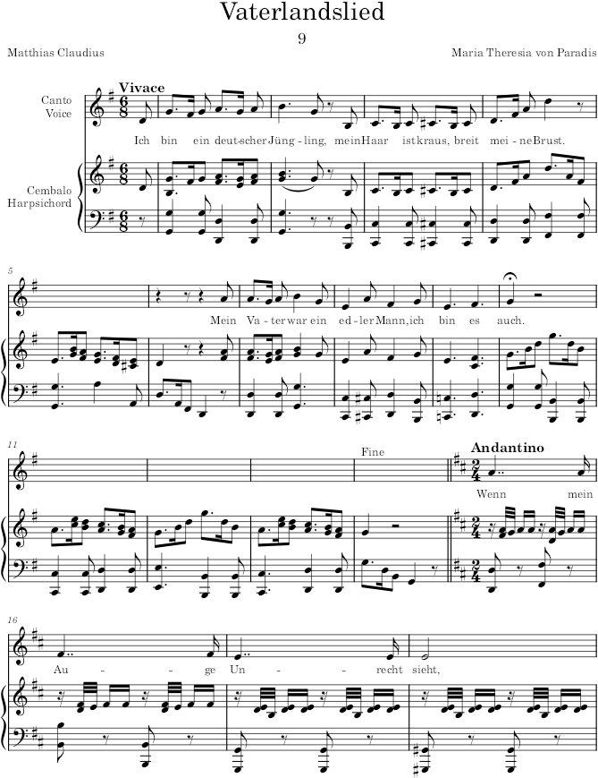 Vaterlandslied (12 Lieder, 1786) - Paradis — first page preview