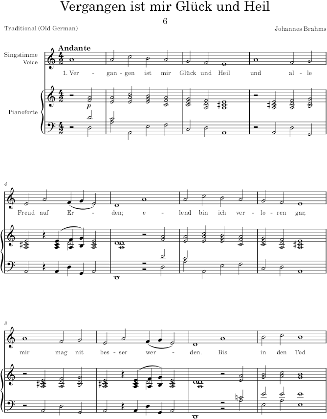 Vergangen ist mir Glück und Heil (7 Lieder, Op.48) - Brahms — first page preview