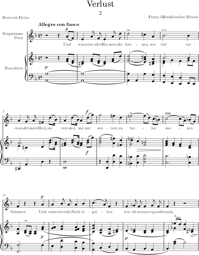 Verlust (3 Lieder) - Hensel — first page preview