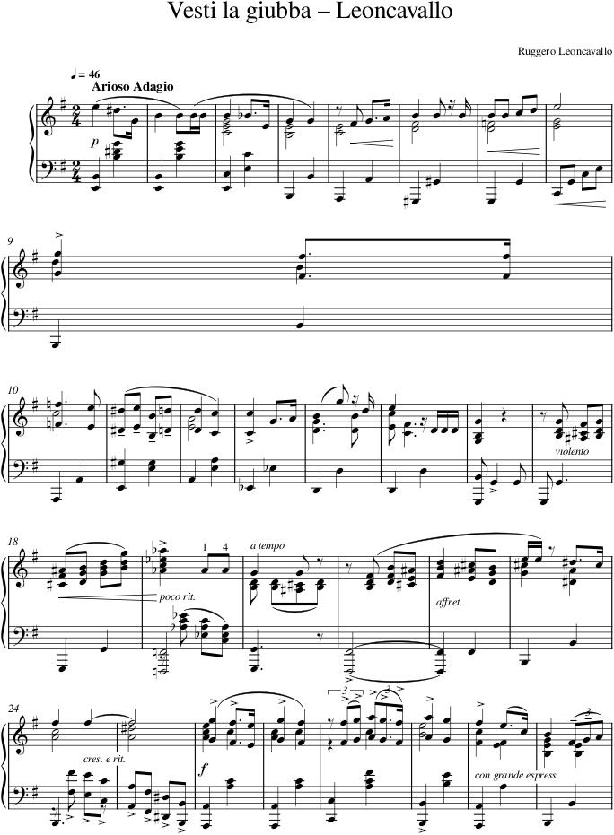 Vesti la giubba – Leoncavallo — first page preview
