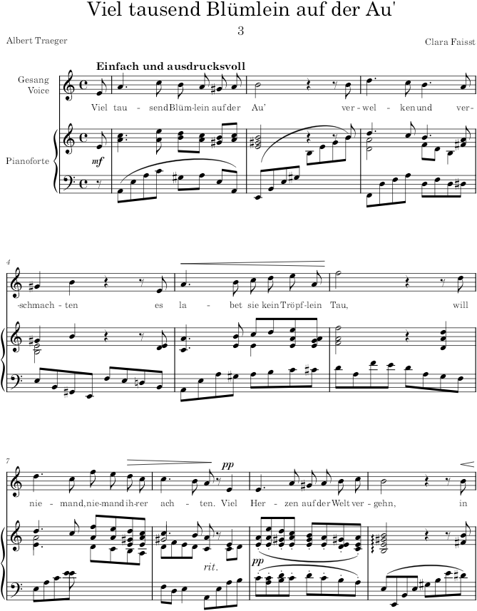 Viel tausend Blümlein auf der Au’ (4 Lieder, Op.1) - Faisst — first page preview