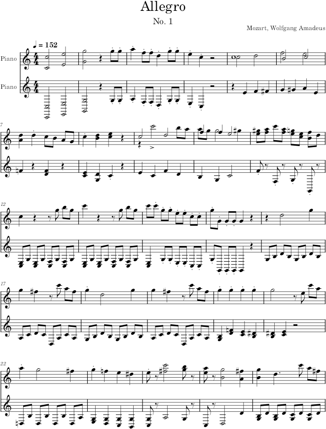 Viennese Sonatina No. 1 in C-major, Movement 1 (Allegro) - Mozart — first page preview
