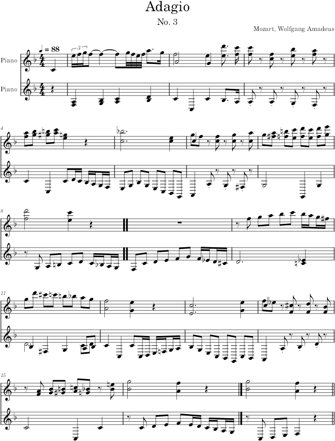 Viennese Sonatina No. 1 in C-major, Movement 3 (Adagio) - Mozart — first page preview