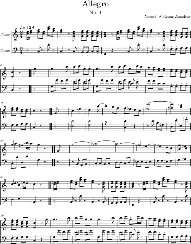 Viennese Sonatina No. 1 in C-major, Movement 4 (Allegro) - Mozart — first page preview