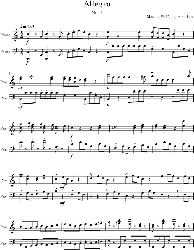 Viennese Sonatina No. 6 in C-major, Movement 1 (Allegro) - Mozart — first page preview