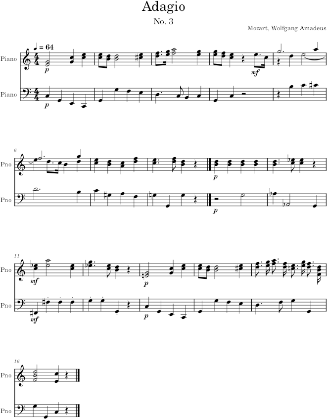 Viennese Sonatina No. 6 in C-major, Movement 3 (Adagio) - Mozart — first page preview