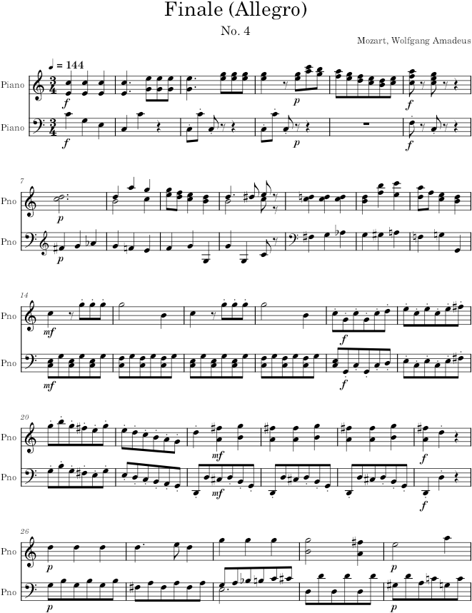 Viennese Sonatina No. 6 in C-major, Movement 4 (Finale (Allegro)) - Mozart — first page preview