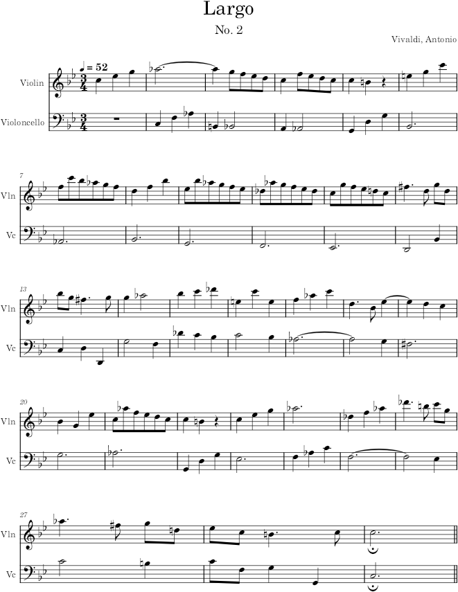 Violin Concerto Op. 6, No. 2, Movement 2 - Vivaldi — first page preview