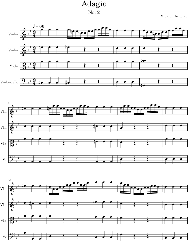 Violin Concerto Op. 6, No. 3, Movement 2 - Vivaldi — first page preview