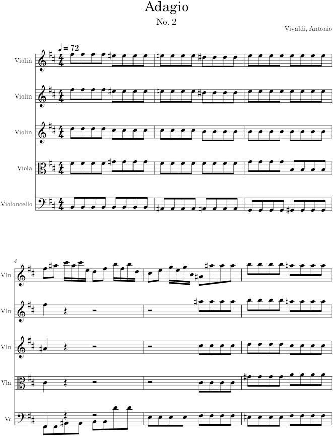 Violin Concerto Op. 6, No. 4, Movement 2 - Vivaldi — first page preview