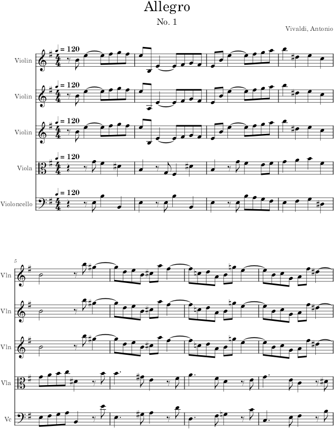 Violin Concerto Op. 6, No. 5, Movement 1 - Vivaldi — first page preview