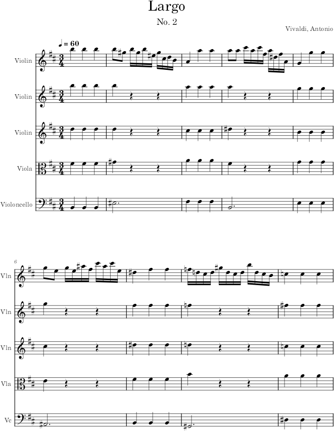 Violin Concerto Op. 6, No. 5, Movement 2 - Vivaldi — first page preview