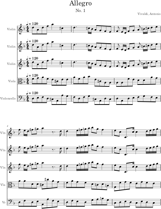 Violin Concerto Op. 6, No. 6, Movement 1 - Vivaldi — first page preview
