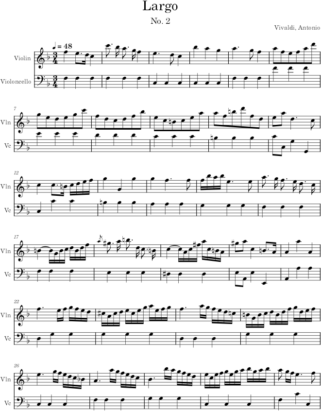 Violin Concerto Op. 6, No. 6, Movement 2 - Vivaldi — first page preview
