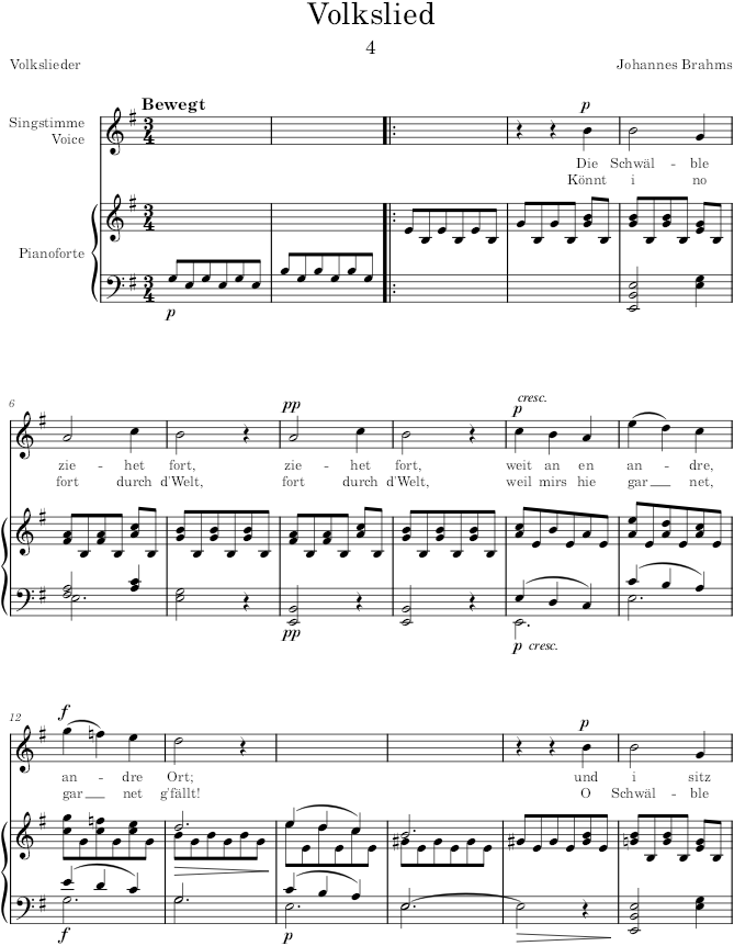 Volkslied (6 Songs, Op.7) - Brahms — first page preview