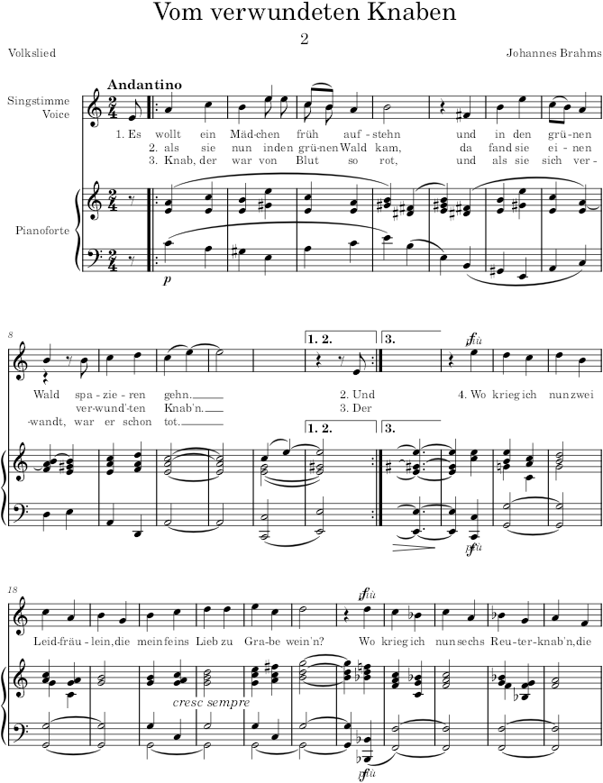 Vom verwundeten Knaben (8 Lieder and Romances, Op.14) - Brahms — first page preview