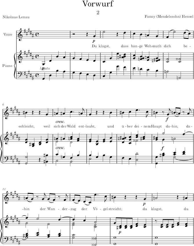 Vorwurf (5 Lieder, Op.10) - Hensel — first page preview