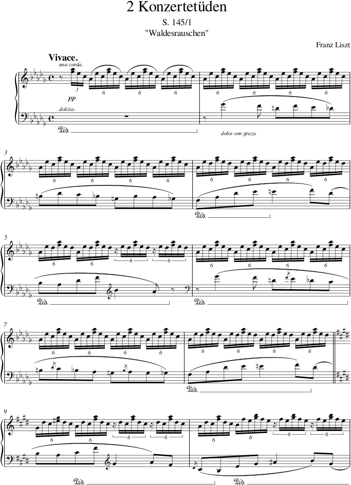 Waldesrauschen (Two Concert Études, S. 145, No. 1) - Liszt — first page preview