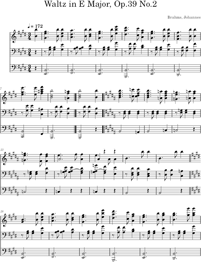 Waltz in E Major, Op.39 No.2 - Brahms — first page preview
