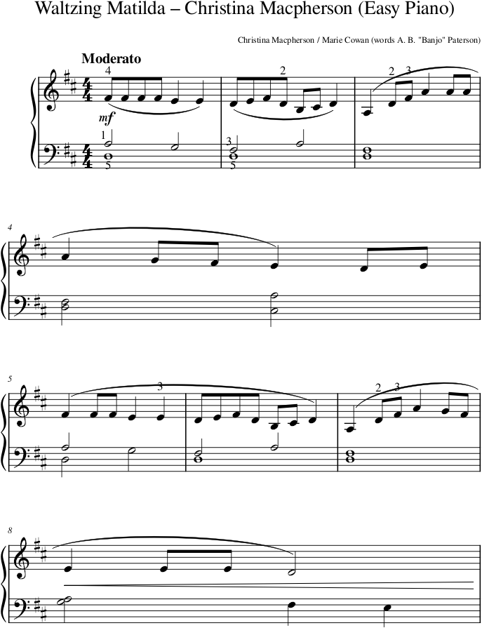 Waltzing Matilda – Christina Macpherson (Easy Piano) — first page preview